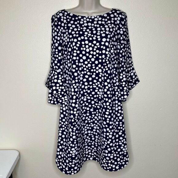 NWT Vince Camuto Navy White Polka Dot Bell Tulip Sleeve Shift Dress Women 10 - Picture 13 of 13